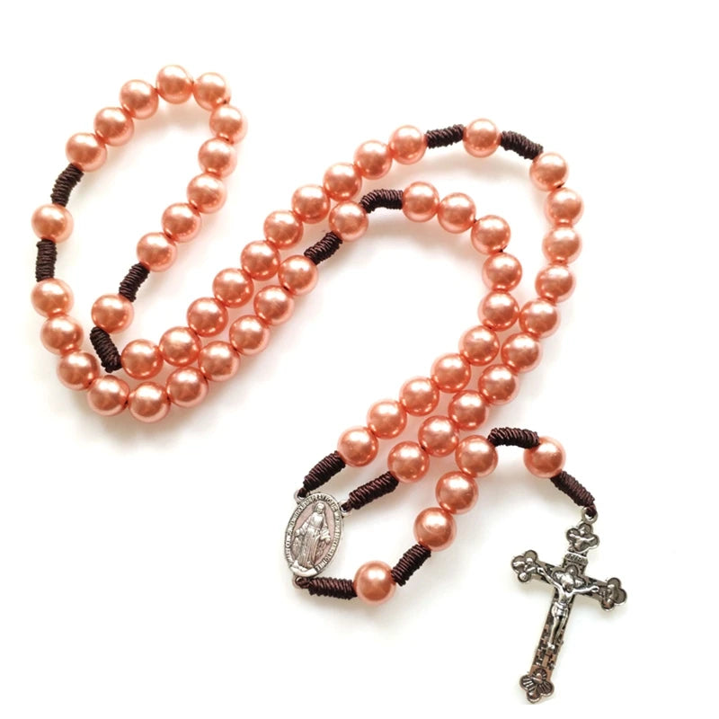 Rosary Glass Beads Catholic Necklace with Jesus Crucifix for Cross, First Communion Gifts, Confirmation Gifts for Te