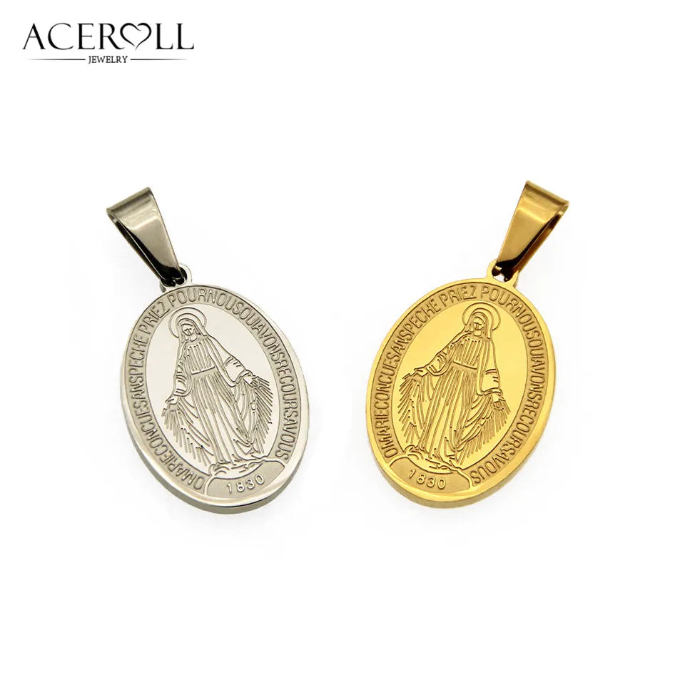 ACEROLL Stainless Steel Catholic Pendant of Our Lady of Miraculous Medal