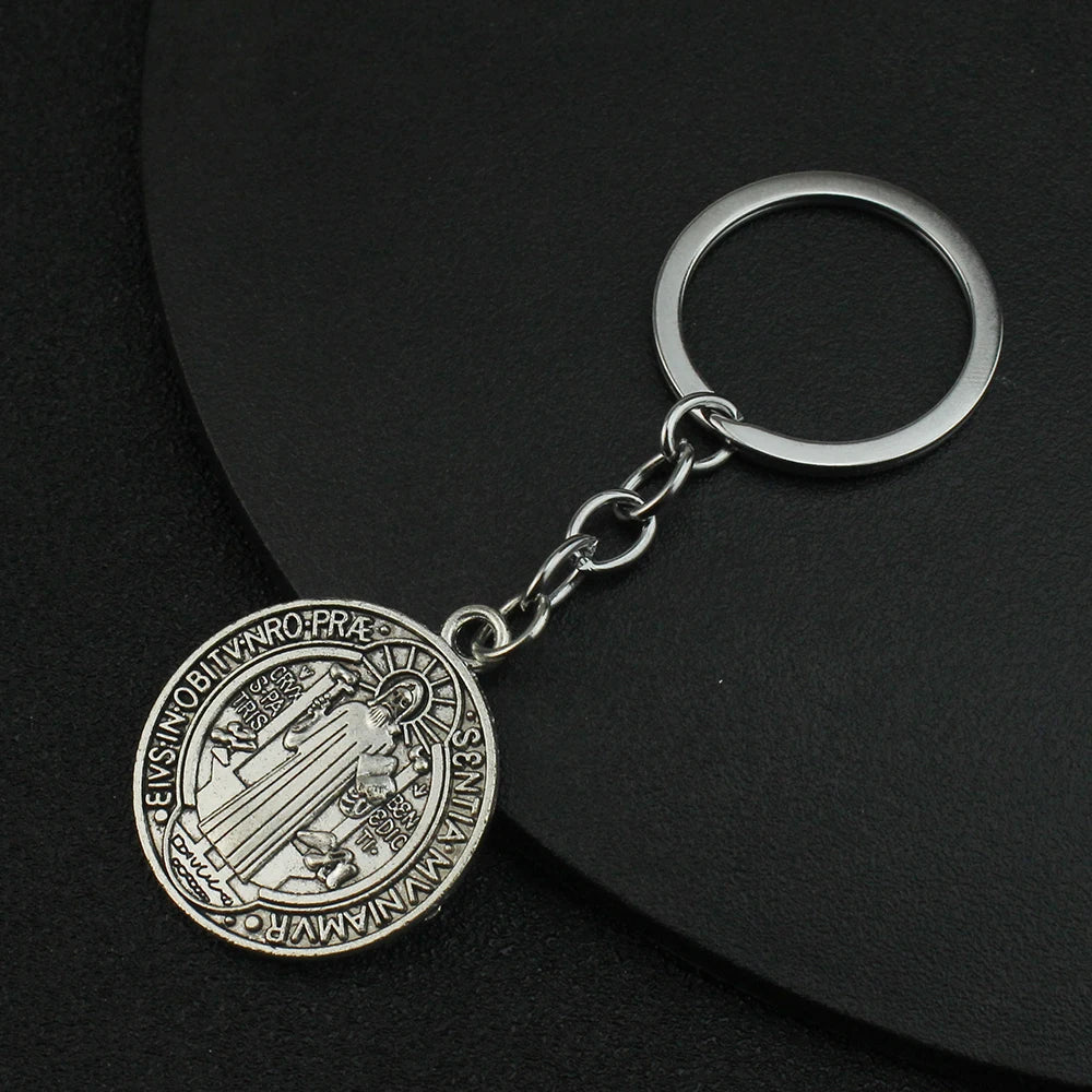 Classic Saint Benedict Medal Pendant Necklace Women Men Stainless Steel Bible Cross Necklace Christian Religious Jewelry