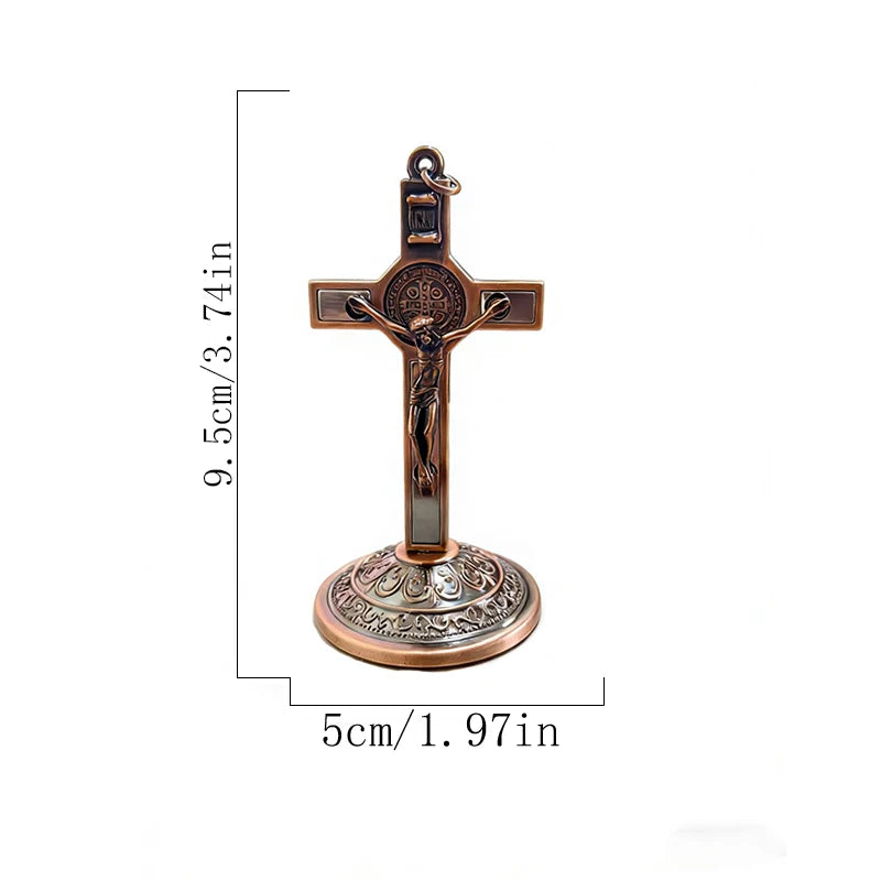 New Traditional Catholic Standing Cross St. Benedict Medal Inlay with Crucifix Premium Devotional Altar Decor for Church & Home