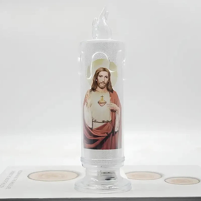 Jesus Virgin Christ Candle Lamp Romantic Flameless LED Prayer Candle Tea Light Religious Decorative Night Light Desktop Ornament