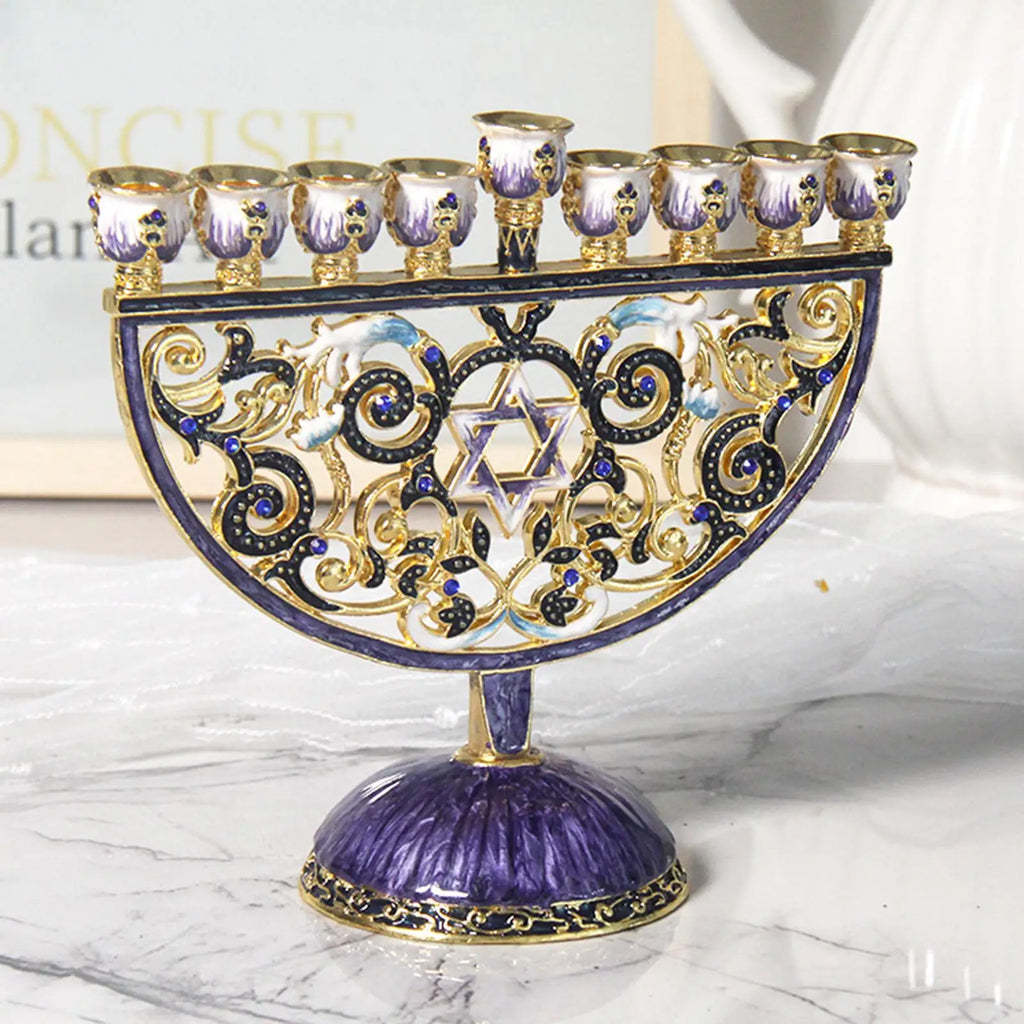 9 Branches Candelabrum Hanukkah Menorah Judaism Star of David Enamel Candlesticks Chanukah Candelabra Embellished Crystals Xmas