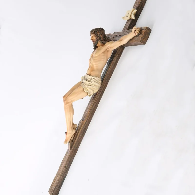 Religious Jesus Cross Crucifix Statue Saint Catholic Figurine Crafts Wall Hanging Ornament for Christian Home Decor