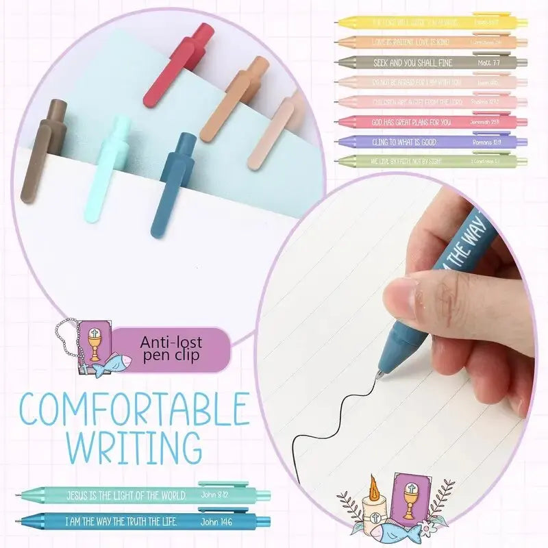 20 Pcs Colorful Sunday School Christian Pens Bible Scripture Religious Ink Pens for Students Office Church Supplies