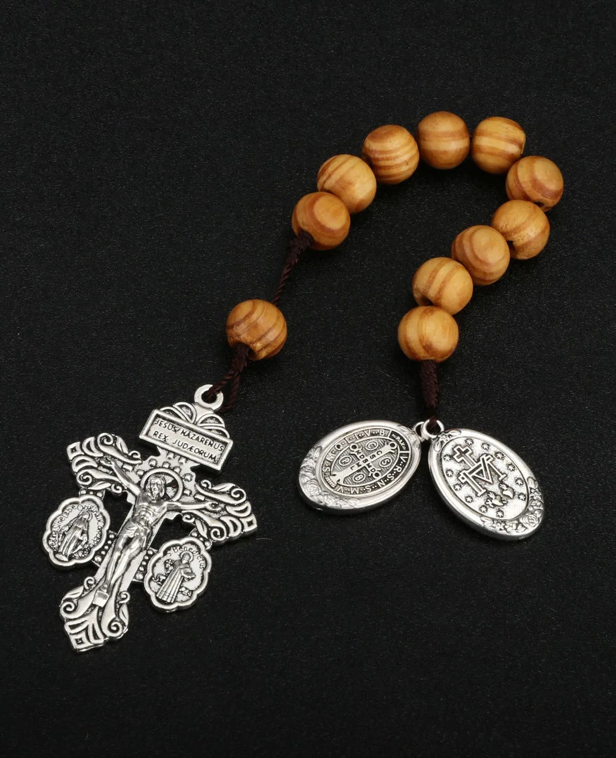 Catholic St Benedict Medal Pocket Rosary Lady Milagrosa Crucifix Cross Wooden Beads One Decade Prayer Rosaries Handmade Gift