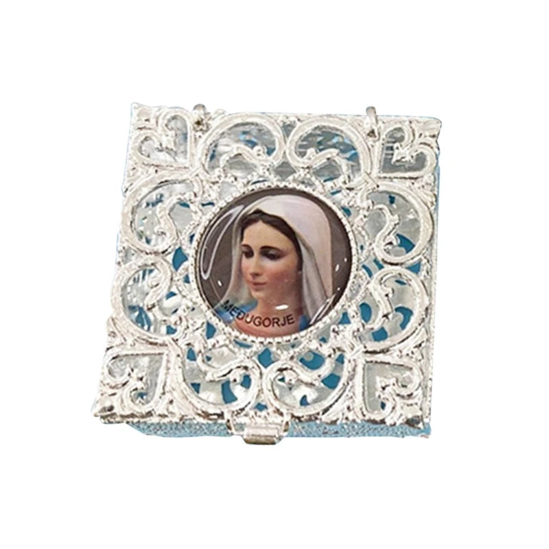 Rosary Bead Box Necklace Metal Christian Catholic Religious Jewelry Case Storage Dropship