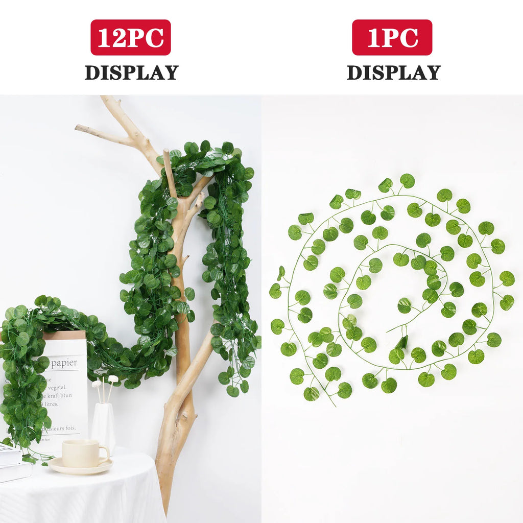 1Pc 200Cm Green Vine Silk Artificial Ivy Hanging Leaf Garland Plant Creeper Leaf Home  Wedding Garden Bathroom Decoration
