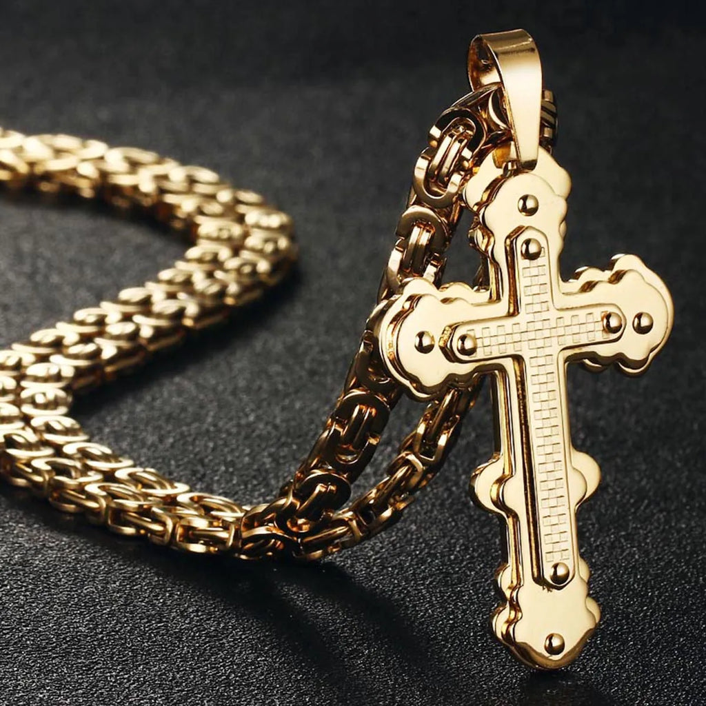 Orthodox Christianity Church Eternal Cross Necklace Sturdy Stainless Steel Charms Pendant Cross Necklace Link Chain Jewelry Gift