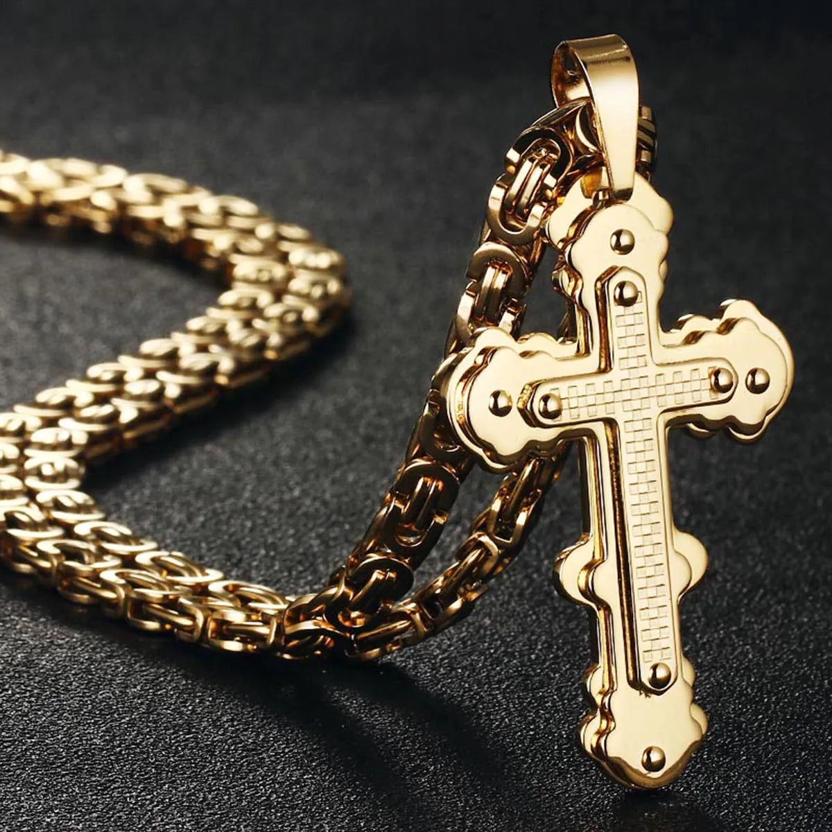 Orthodox Christianity Church Eternal Cross Necklace Sturdy Stainless Steel Charms Pendant Cross Necklace Link Chain Jewelry Gift