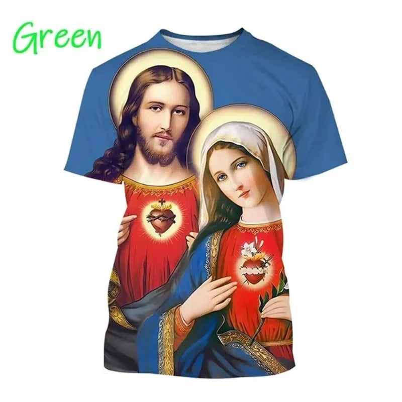 Christian Mother Of God Virgin Mary T-Shirt For Men Jesus Loves Casual Crew Neck Tee Tops Short Sleeve Oversized Men Tshirt