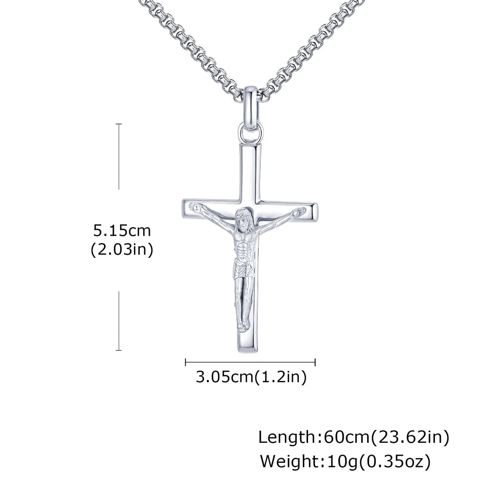 Stainless Steel Cross Necklace Catholicism Jesus Pendant Gold Color Collar Church Prayer Faith Jewelry for Men Women Gift