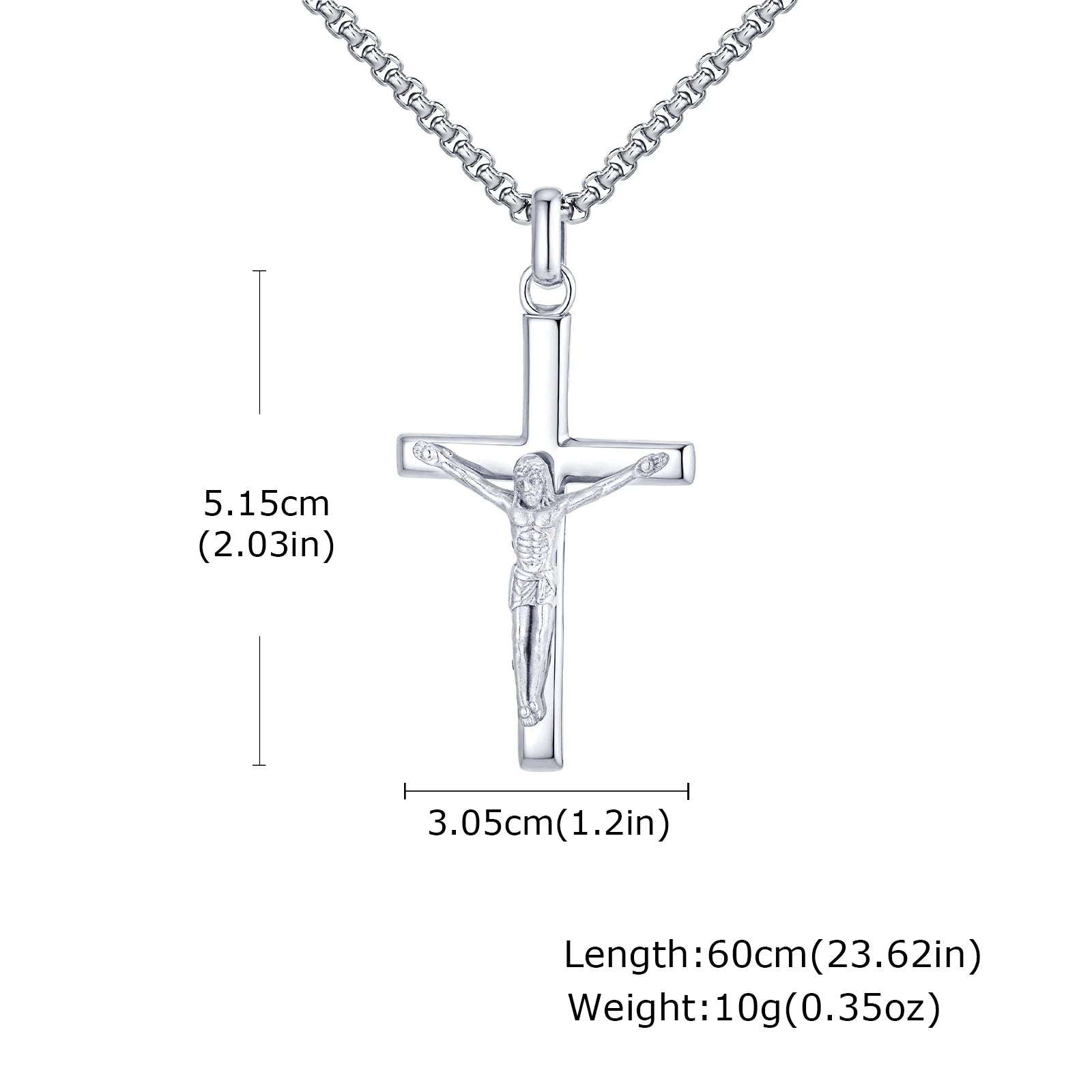 Stainless Steel Cross Necklace Catholicism Jesus Pendant Gold Color Collar Church Prayer Faith Jewelry for Men Women Gift
