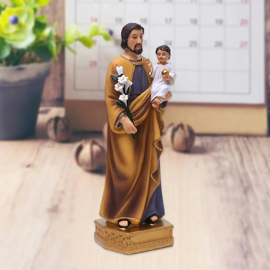 Saint Joseph Carrying Child Jesus Statues Religious Figurines Resin Model Sculpture St. Joseph God Christ Church Desk Décor