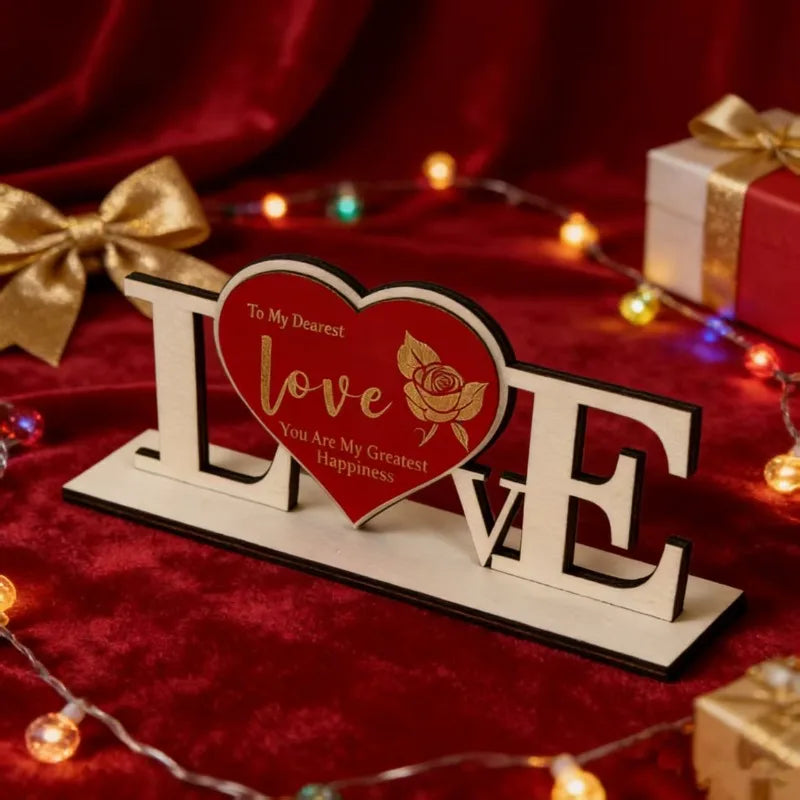 1pcs Valentine's Day Gift Wooden Ornament Anniversary Wooden Craft Desktop Decor Romantic Love-Themed Desktop Decoration