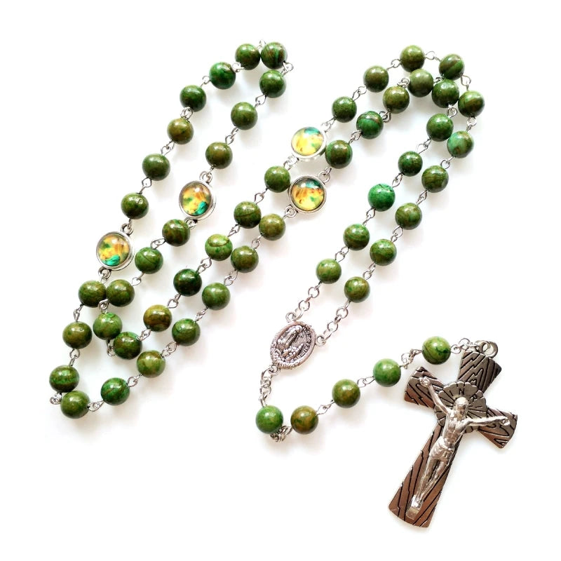 Rosary Glass Beads Catholic Necklace with Jesus Crucifix for Cross, First Communion Gifts, Confirmation Gifts for Te
