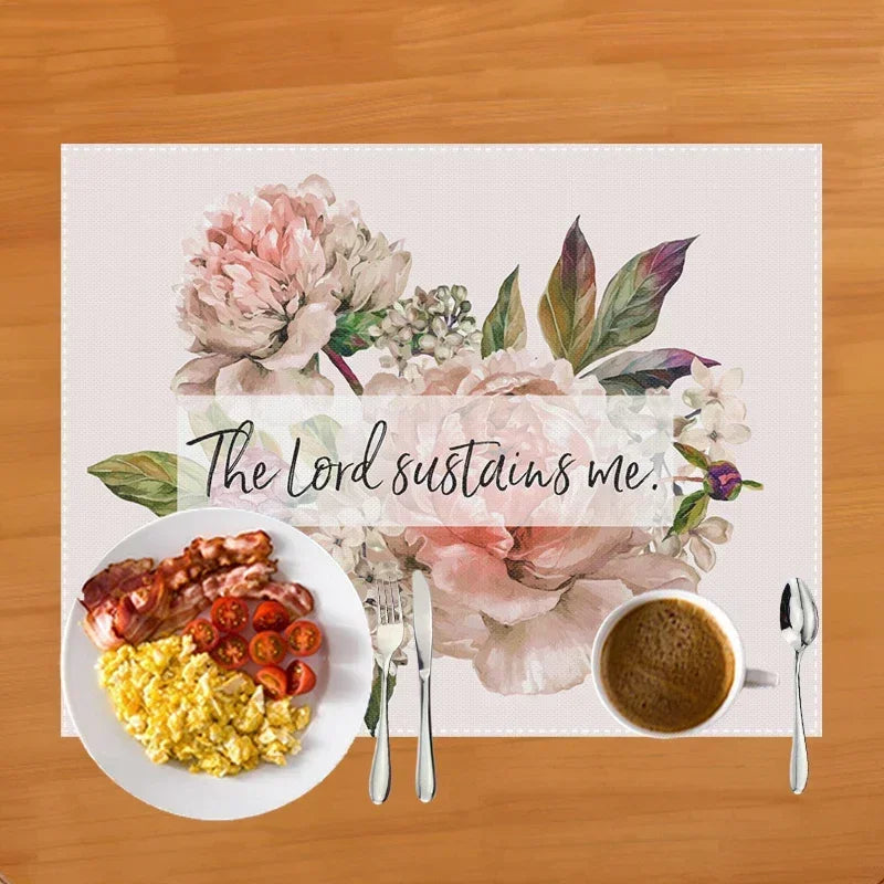 30x40cm Bible Verse Print Table Mat for Diner Kitchen Christian Religion Dinnerware Placemat Coffee Cup Pads Table Decor