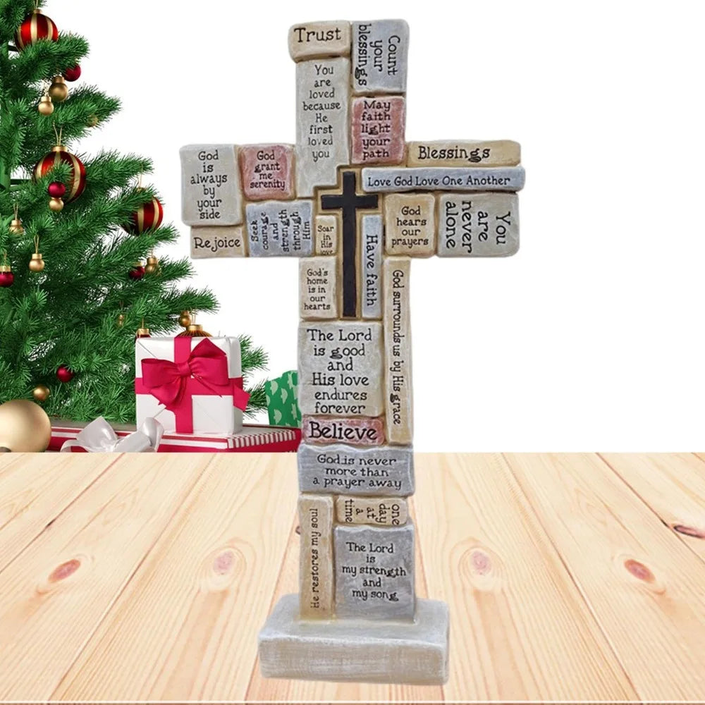 Elegant Christian Cross Statue Handmade Funny Cross Prayer Sculpture Resin Craft Cross Desktop Ornament Halloween