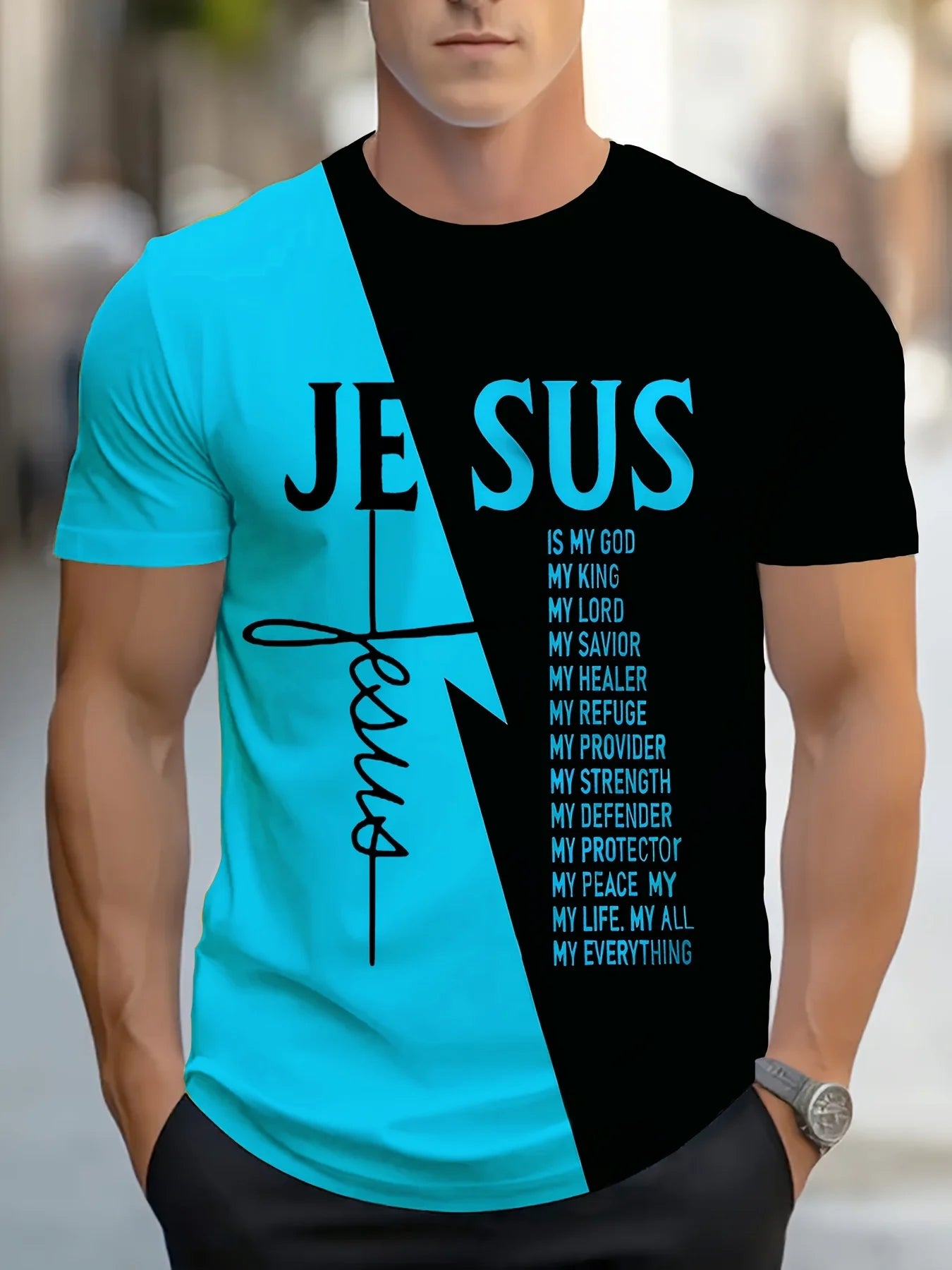 Men's Crew Neck Christian Style T-Shirt with Text Design Casual Sports Top Comfortable and Simple Short Sleeve for All Seasons