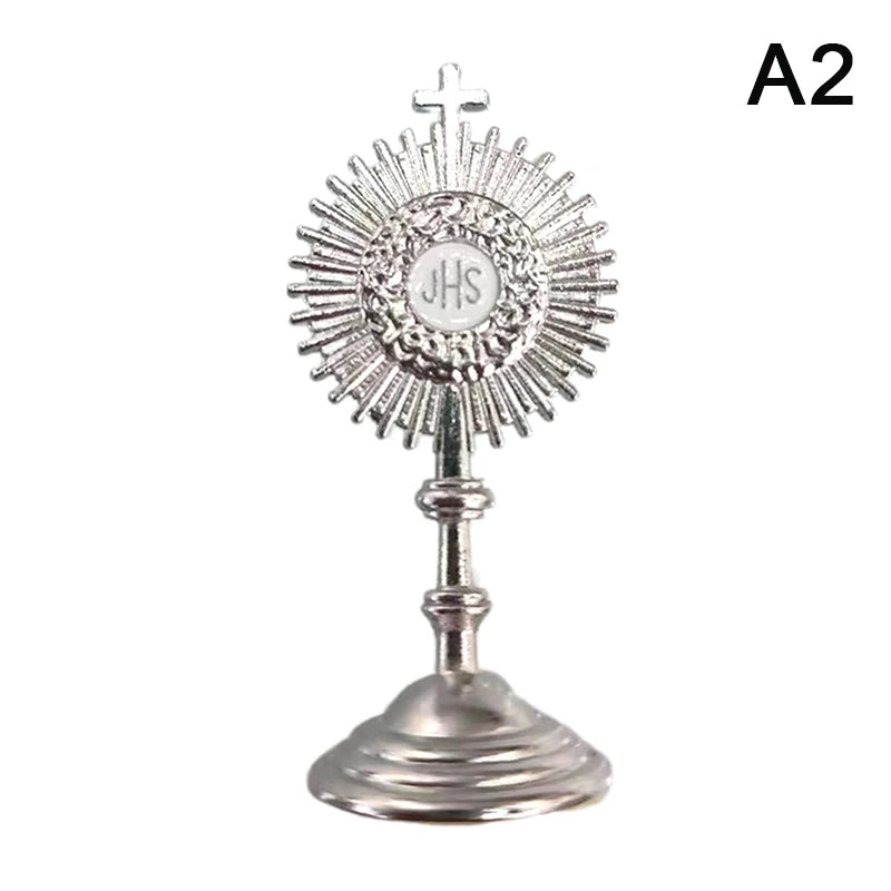 1pc Catholic Christian Communion Statue Gold Jesus Hominum Salvator Home Office Table Decoration Cross Figurine Religion Gift