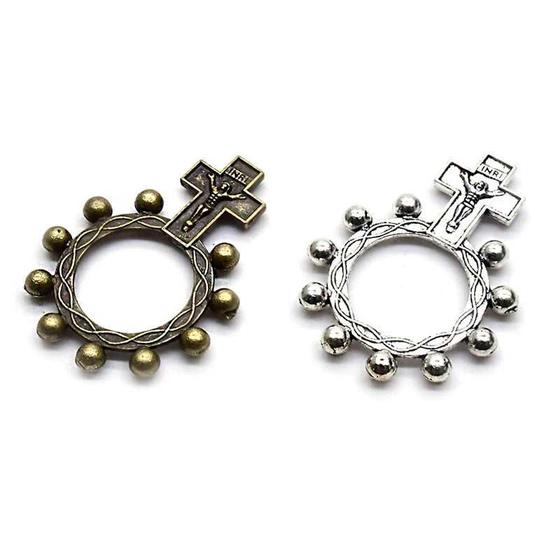Vintage Metal Cross Rosary Ring Anello Preghiera Religious Catholic Ring Jewelry Accessries Gifts