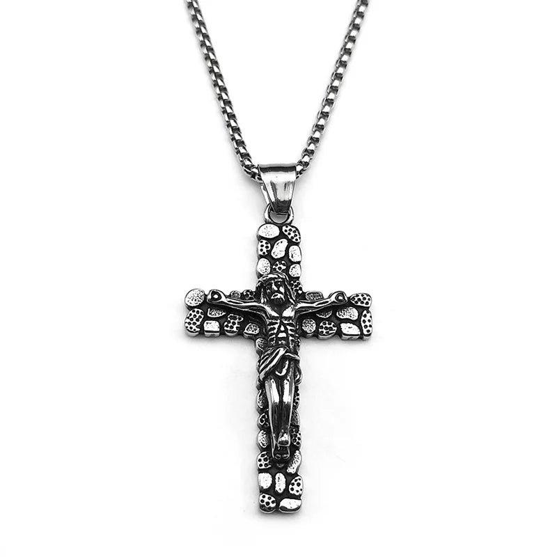 Stainless Steel Christian Jesus Crucifix Cross Pendants Necklaces for Men Women Gold Color Chain Amulet Jewelry