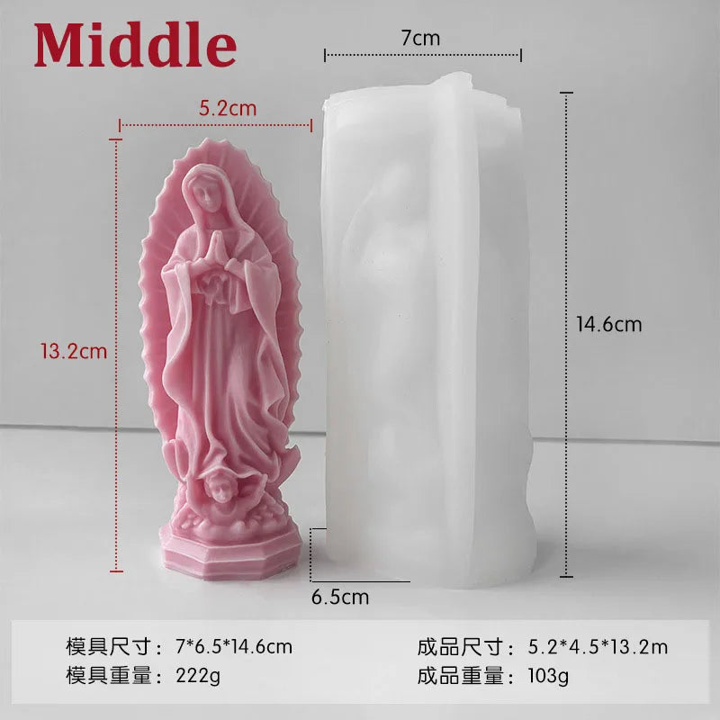 Blessed Virgin Mary Portrait Silicone Candle Mold 3D Prayer Madonna Statue Resin Plaster Making Tool Handmade Kit Home Decor