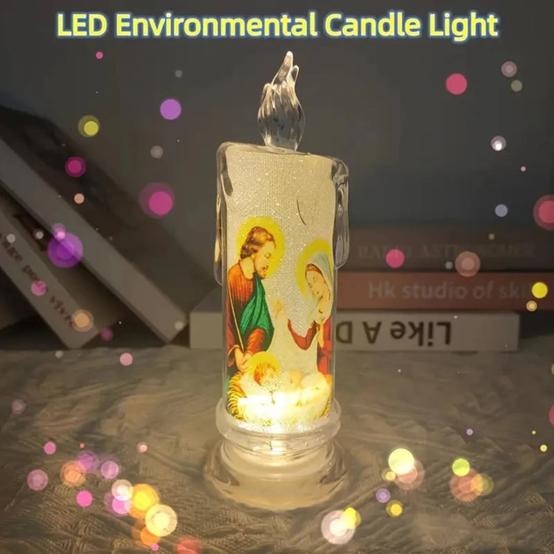 Jesus Virgin Christ Candle Lamp Romantic Flameless LED Prayer Candle Tea Light Religious Decorative Night Light Desktop Ornament