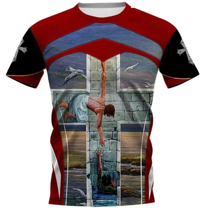 Vintage Men's Tshirts 3d Christian Jesus Print T-Shirt Summer Casual Streetwear Tops Men Clothing Short-sleeved Camisetas Homme