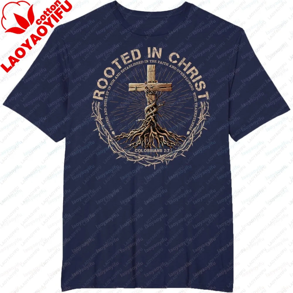Christian Print Men's T-Shirt, Summer Short Sleeve Cotton Fashion Tee, Casual Religious Faith Tops for Church & Everyday Wear
