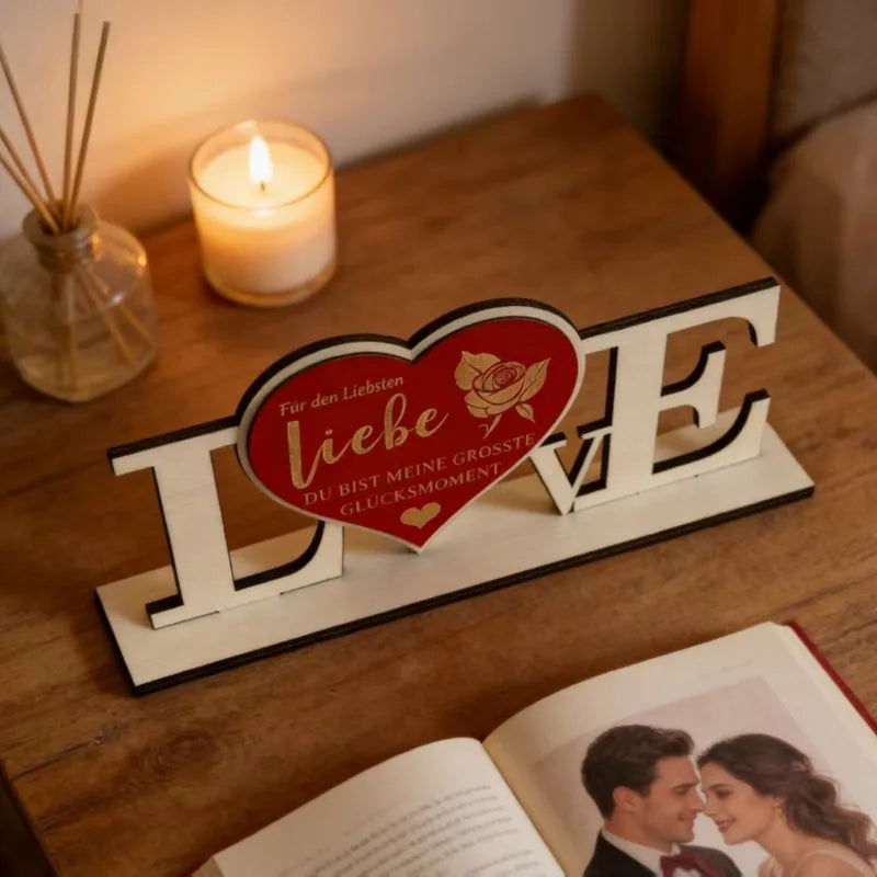1pcs Valentine's Day Gift Wooden Ornament Anniversary Wooden Craft Desktop Decor Romantic Love-Themed Desktop Decoration