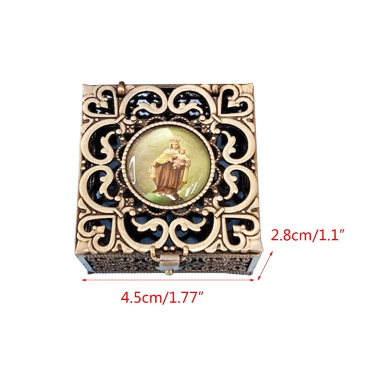 Rosary Bead Box Necklace Metal Christian Catholic Religious Jewelry Case Storage Dropship