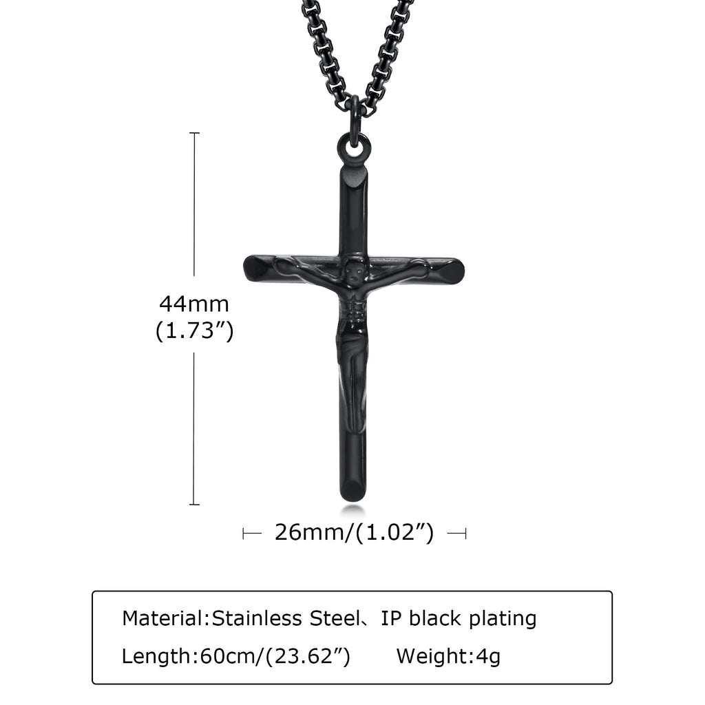 Stainless Steel Cross Necklace Catholicism Jesus Pendant Gold Color Collar Church Prayer Faith Jewelry for Men Women Gift