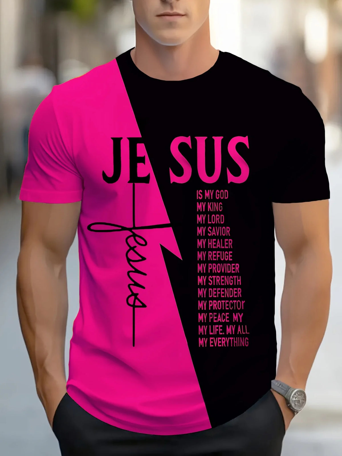 Men's Crew Neck Christian Style T-Shirt with Text Design Casual Sports Top Comfortable and Simple Short Sleeve for All Seasons