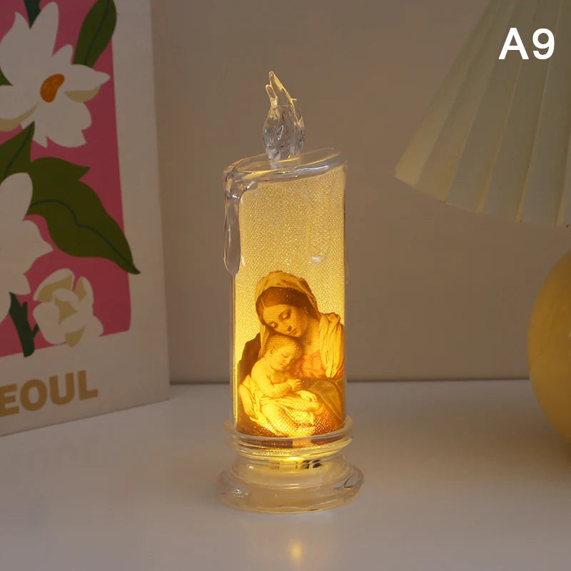 Jesus Virgin Christ Candle Lamp Romantic Flameless LED Prayer Candle Tea Light Religious Decorative Night Light Desktop Ornament
