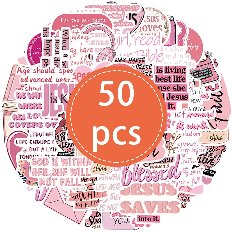50PCS Pink Bible Verse Stickers Christian Faith Inspirational Religious Decals for Laptop Water Bottle Scripture Sticker