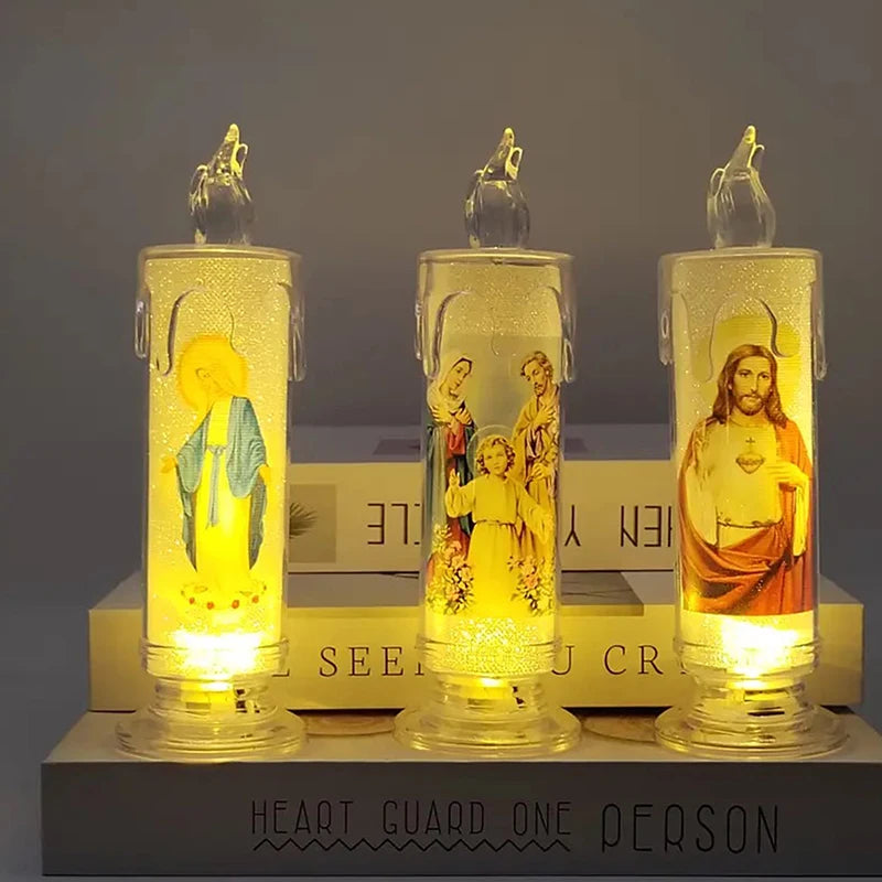 Jesus Virgin Christ Candle Lamp Romantic Flameless LED Prayer Candle Tea Light Religious Decorative Night Light Desktop Ornament