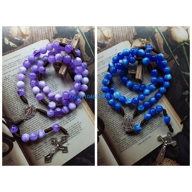 Rustic Agate Catholic Rosary Necklace Church Bedroom Dormitory Decoration Gift