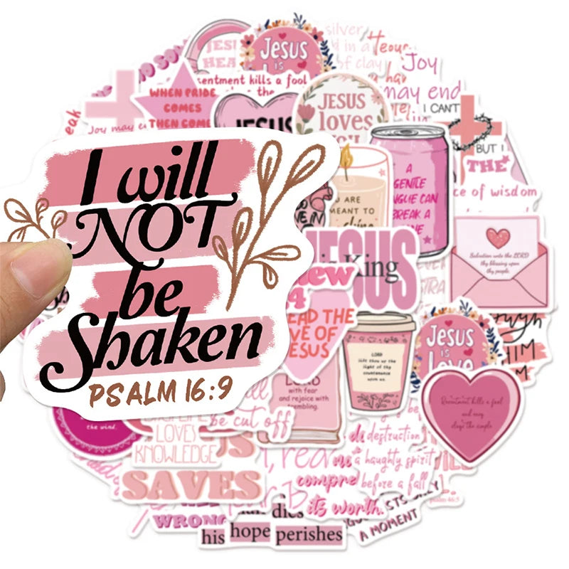 50PCS Pink Bible Verse Stickers Christian Faith Inspirational Religious Decals for Laptop Water Bottle Scripture Sticker