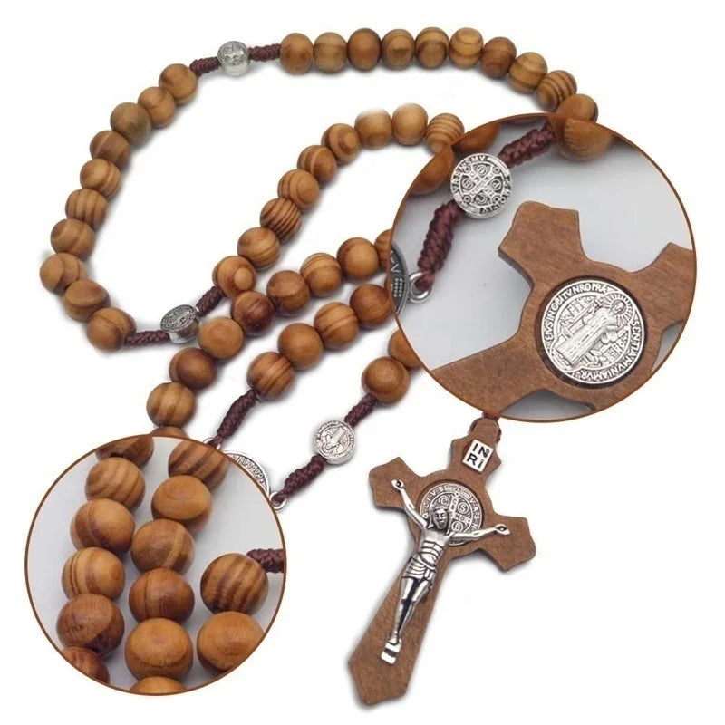 Rosary Catholic Rosary Handmade Wooden Cross Religious Car Ornaments