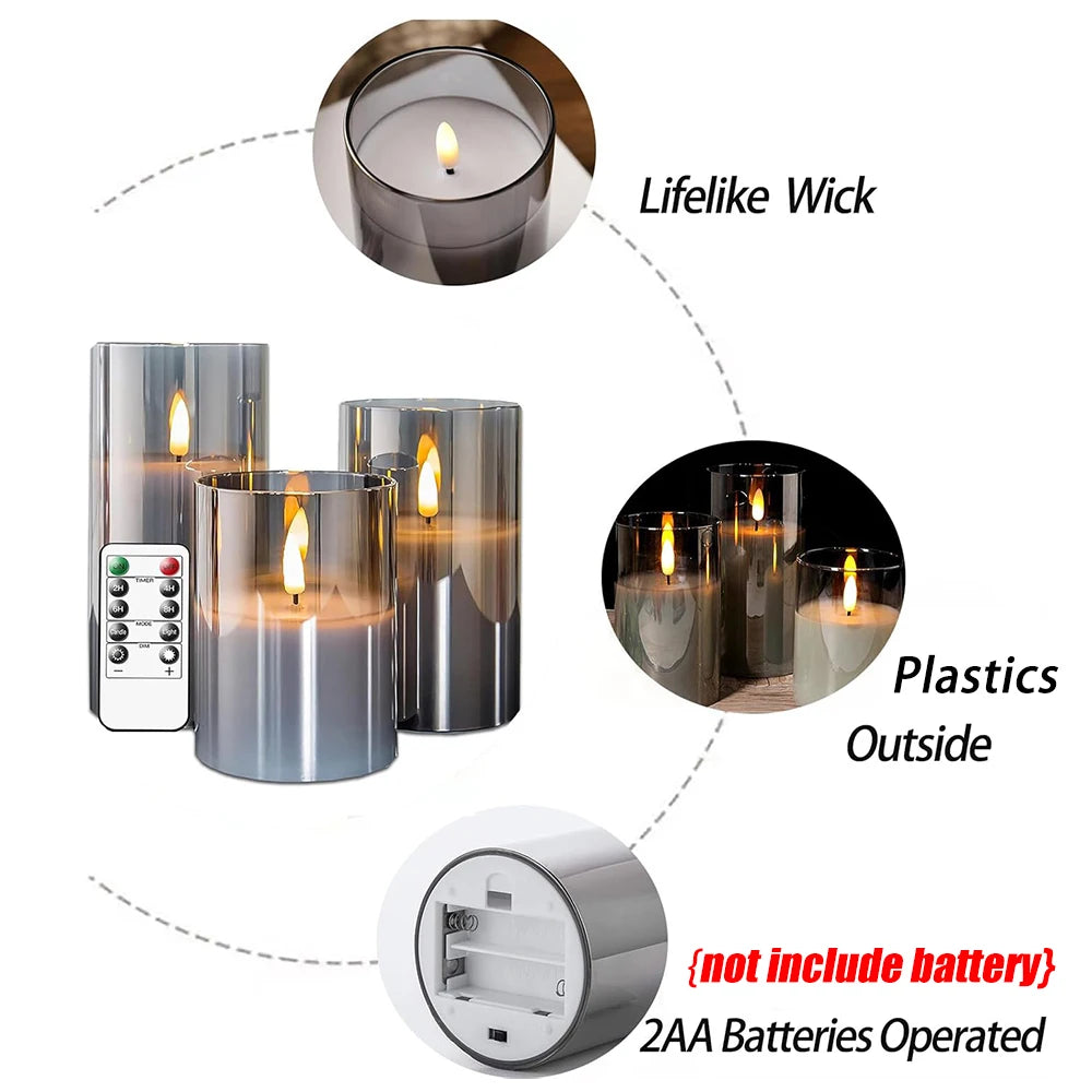 LED Flameless Candles with Remote Timer Realistic Flickering Flame Acrylic Candle Battery Powered for Christmas Wedding Decor