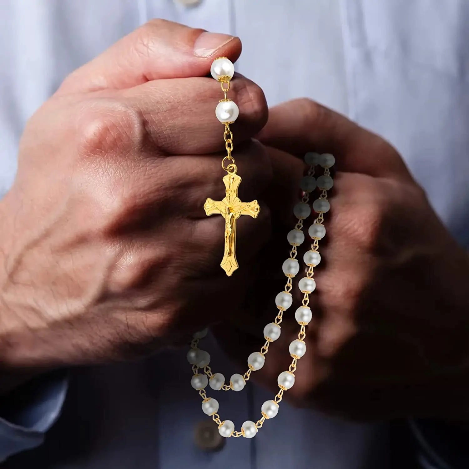 Rosary Beads Catholic Necklace Mary for Men Women Kids First Communion Long Rosary Cross Pendant Necklaces Metal Gift Box New