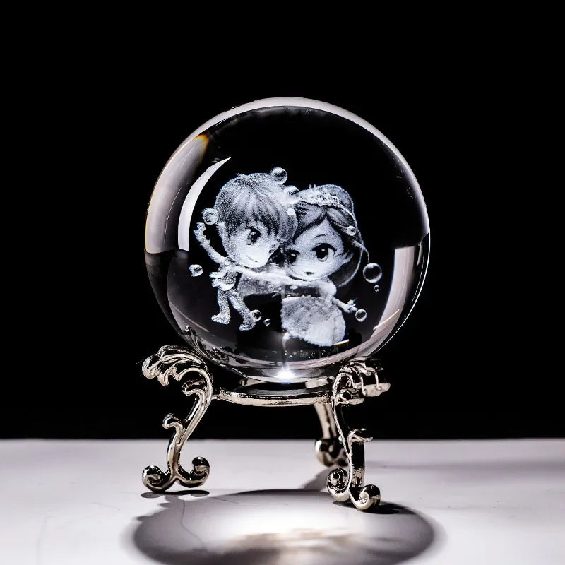 Valentine's Day Gift Crystal 3D Ball Paperweight Laser Engraved Glass Sphere Lover Figurine Home Decoration Ornaments Crafts