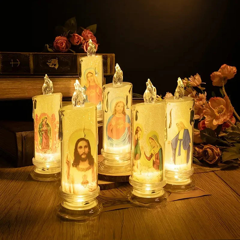 Jesus Virgin Christ Candle Lamp Romantic Flameless LED Prayer Candle Tea Light Religious Decorative Night Light Desktop Ornament