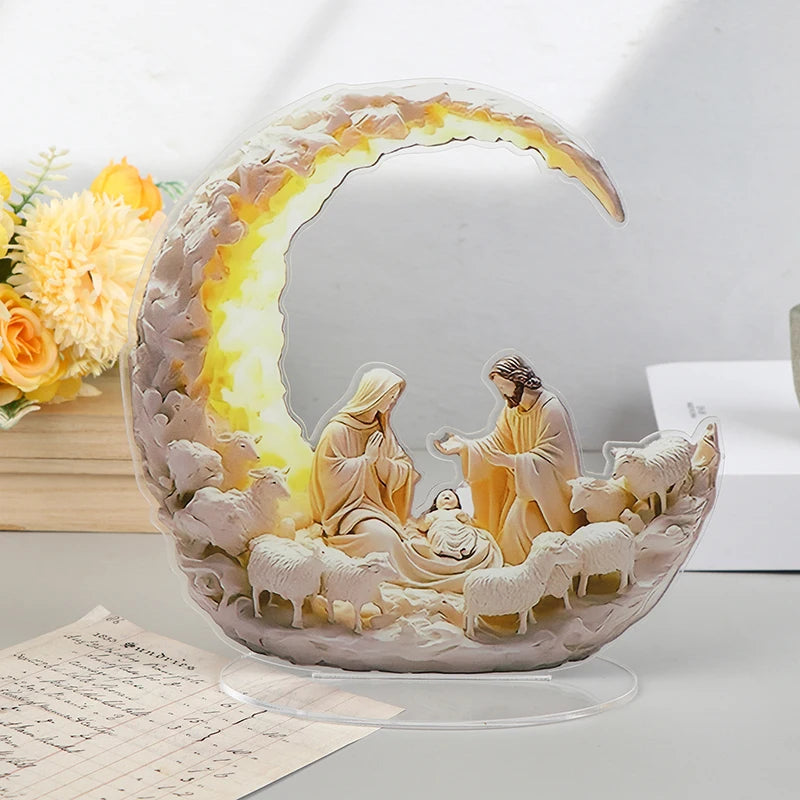 Nativity Scene Statue,2D Flat Jesus & Maria Acrylic Figurine,Home,Cafe,room,Studio,Table Ornament Christian Religion Decor