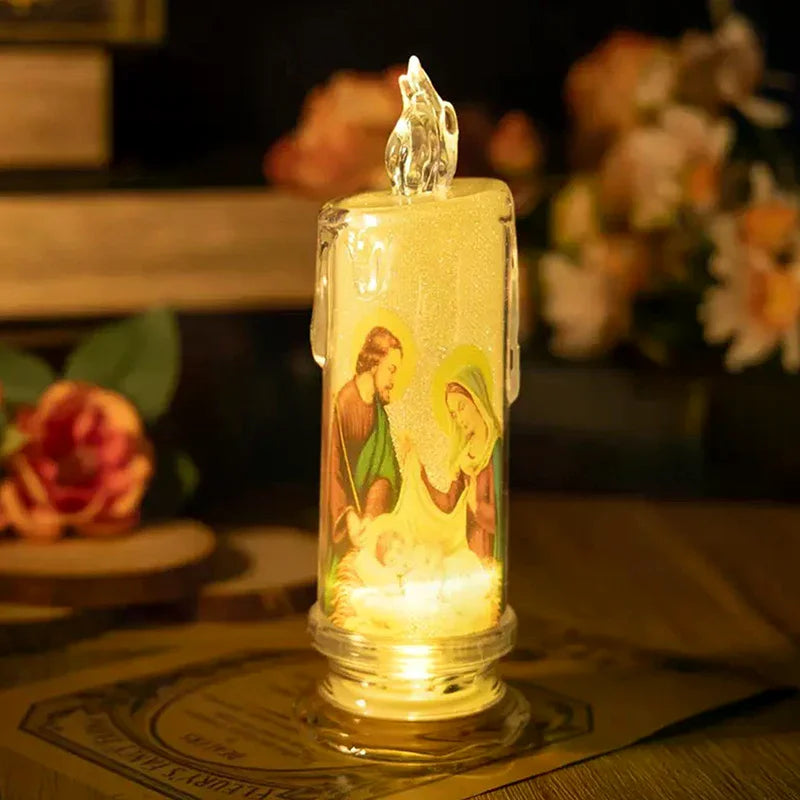 Jesus Virgin Christ Candle Lamp Romantic Flameless LED Prayer Candle Tea Light Religious Decorative Night Light Desktop Ornament