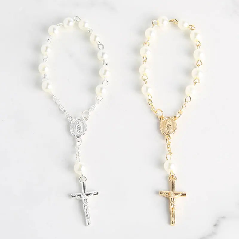 10-100pcs Mini Rosaries Memories for Baptism Catholic Communion Cross Mini Rosary Bracelet Bead for Baptism Favors Christening