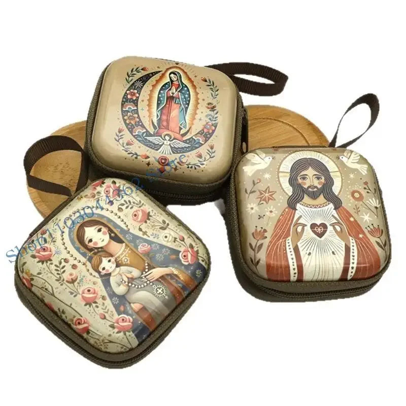 Rosary Jewelry Box Religious Trinket Storage Holders Case Religious Trinket Box Coin Purse Rosary Prayer Bag Zippers