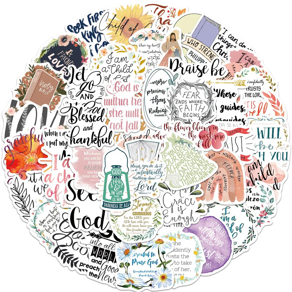 52PCS Bible Verse Stickers, Jesus Scripture Stickers,Bible Journaling Supplies,Christian Stickers for Water Bottles