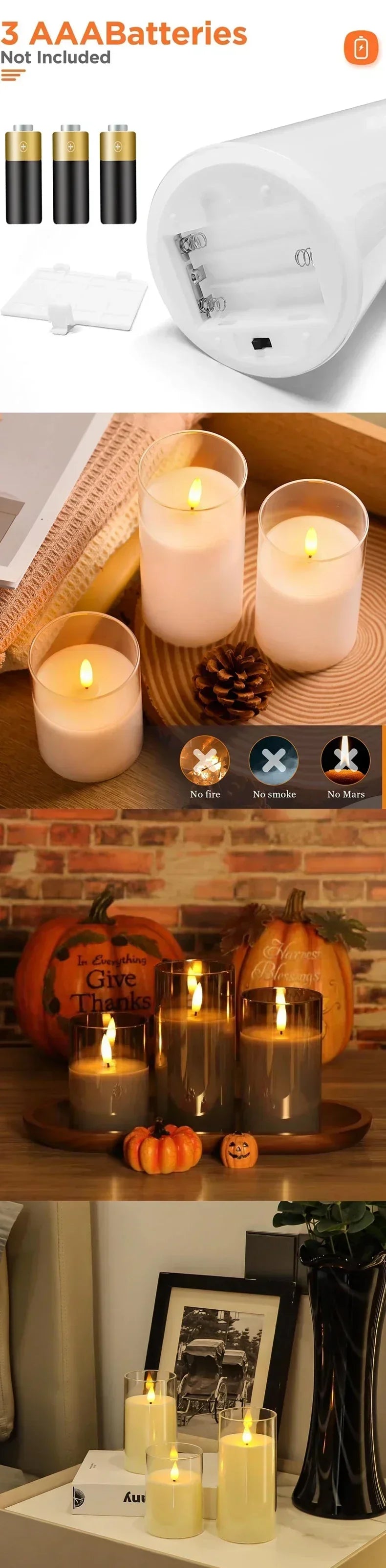 LED Flameless Candles with Remote Timer Realistic Flickering Flame Acrylic Candle Battery Powered for Christmas Wedding Decor