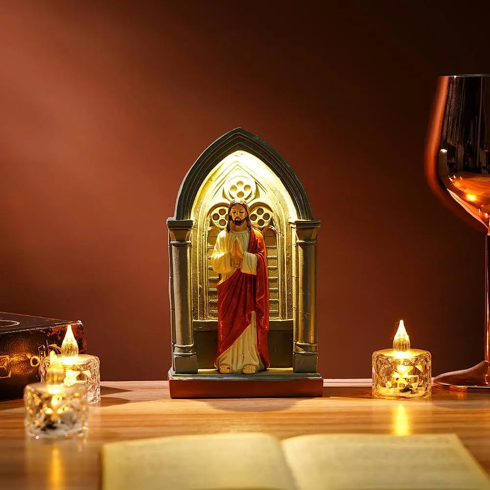 Jesus Statue Virgin Mary Resin Ornament 6" Figurine with Light Ideal Religious Gift for Baptisms Communions Wedding